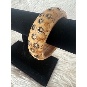 Bangle Bracelet Tan Leather Boho Tribal Rivets‎